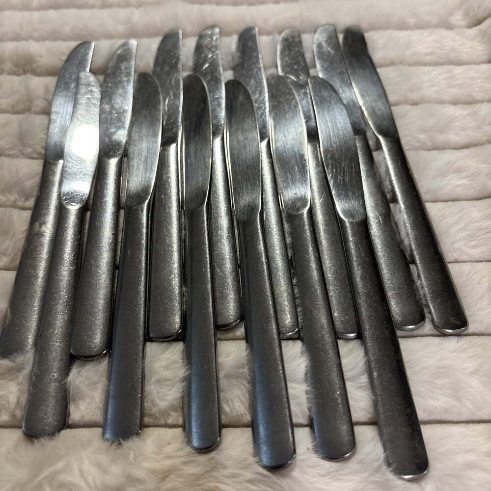 Lot of 14 Unbranded Satin Stainless Steel Dinner Knives Bulk Flatware Set